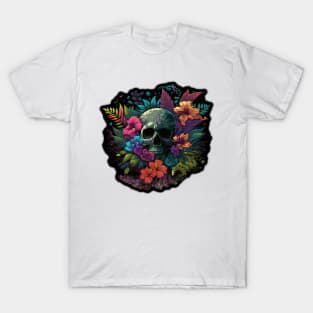 Colorful Floral Skull head design #4 T-Shirt